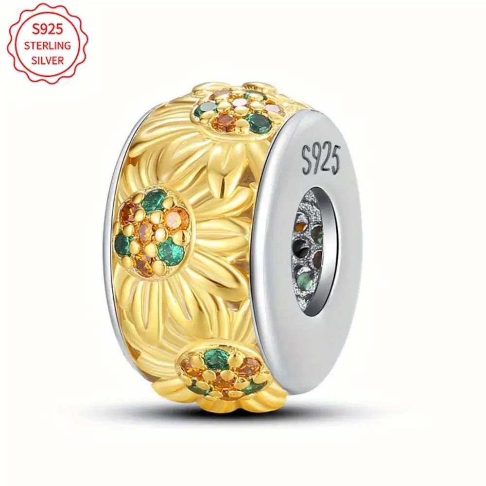 925 Sunflower Spacer Charm For Pandora Bracelets & The Like